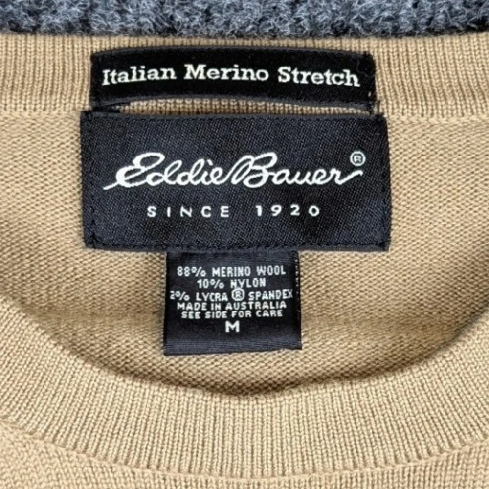 Eddie Bauer Men M Tan Italian Merino Stretch Wool Crewneck Sweater Australia - Picture 2 of 11